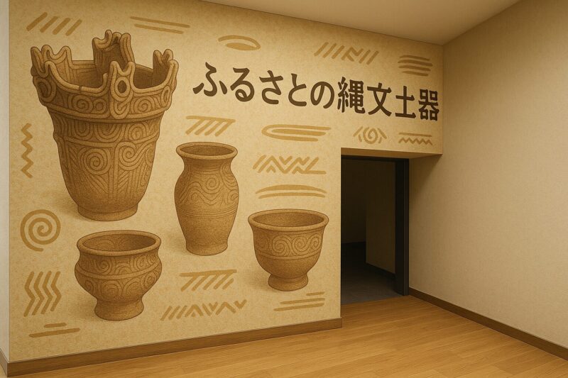博物館エントランスを彩る縄文土器デザイン壁紙