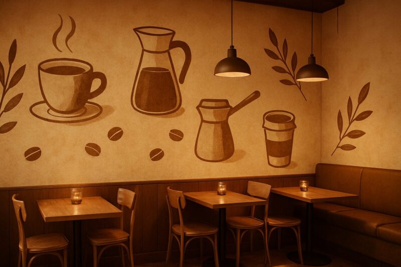 【壁紙印刷事例】喫茶店を彩る温かみのあるカフェアート壁紙