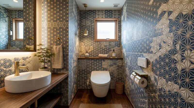 トイレの壁紙印刷事例 – 和柄デザイン空間