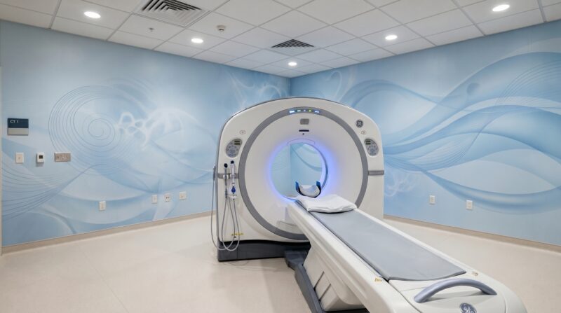 クリニックMRI／CT検査室の壁紙印刷事例