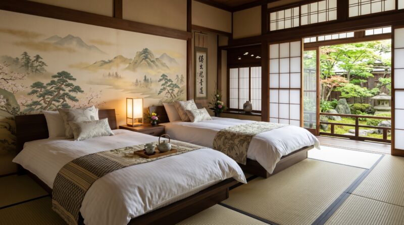 和モダンなホテル・旅館の客室の壁紙印刷事例